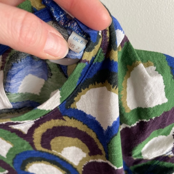 Boden Fan Scallop Print Alyssa Miller Collection Tee Shirt - Blue/Green - Size 2 - Picture 5 of 9